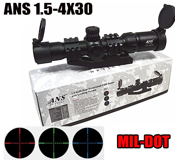 ANS 1.5-4X30 RGB Tri-illuminated Mil Dot Reticle CQB Riflescope